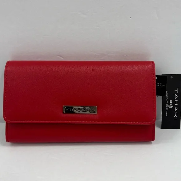 Womens Wallets Tahari Trifold Wallet Tahari Bags Tahari Womens Red Wallet  Vegan Leather Rfid